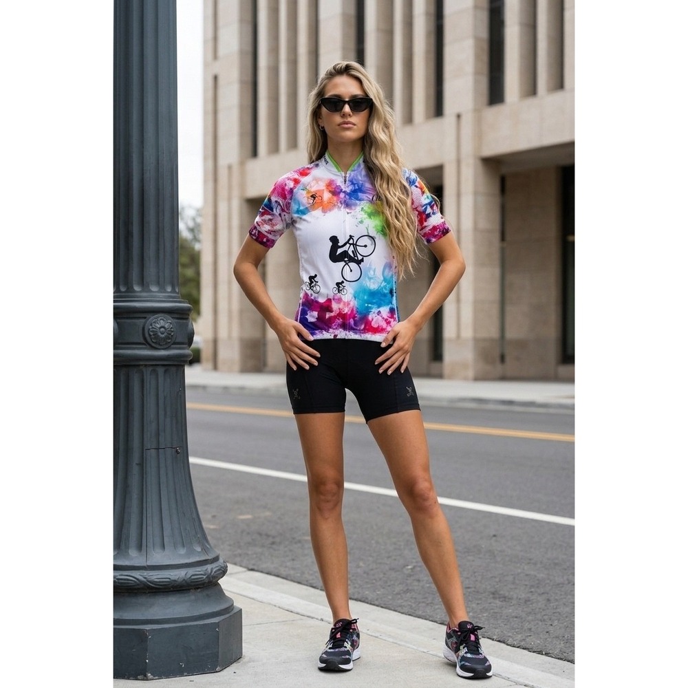 Womens Cycling Jersey Small Multicolor Watercolor Cyclist